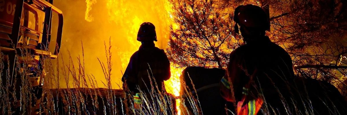 Firefighters battle a wild fire