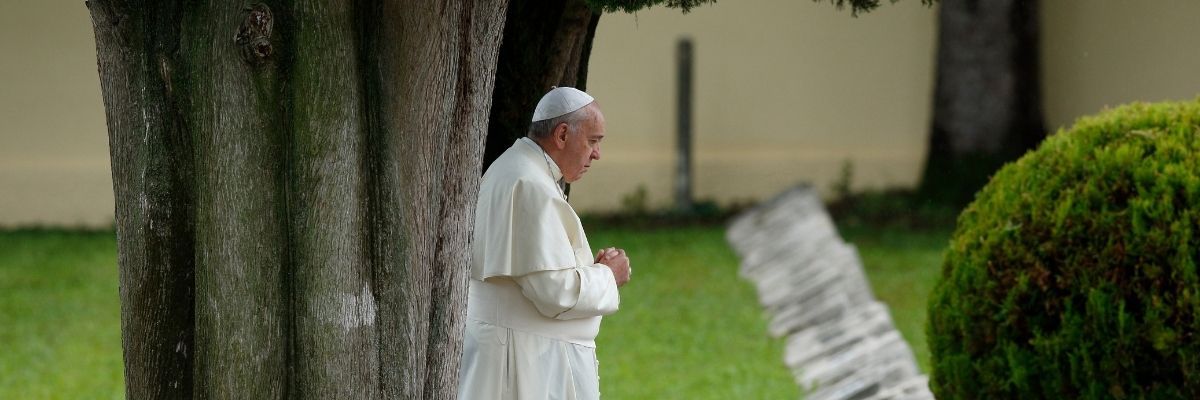Pope Francis praying in nature