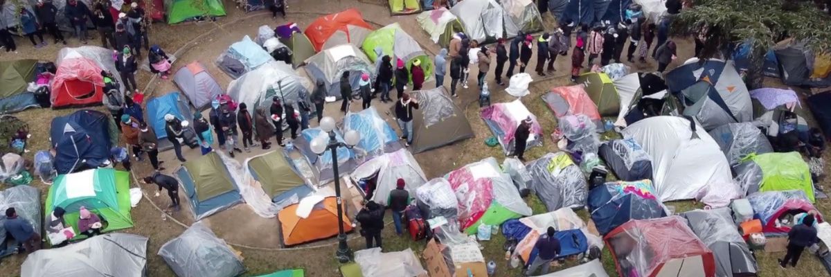 Migrants living in tent cities in Santiago, Chile